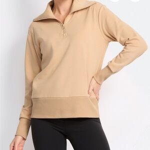 We Wander Beige Half-Zip Sweatshirt